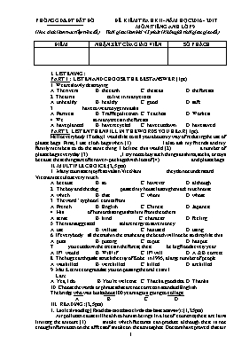 Đề kiểm tra học kỳ II môn Tiếng Anh Lớp 9 - Năm học 2016-2017 - Phòng GD & ĐT Đất Đỏ (Có đáp án)